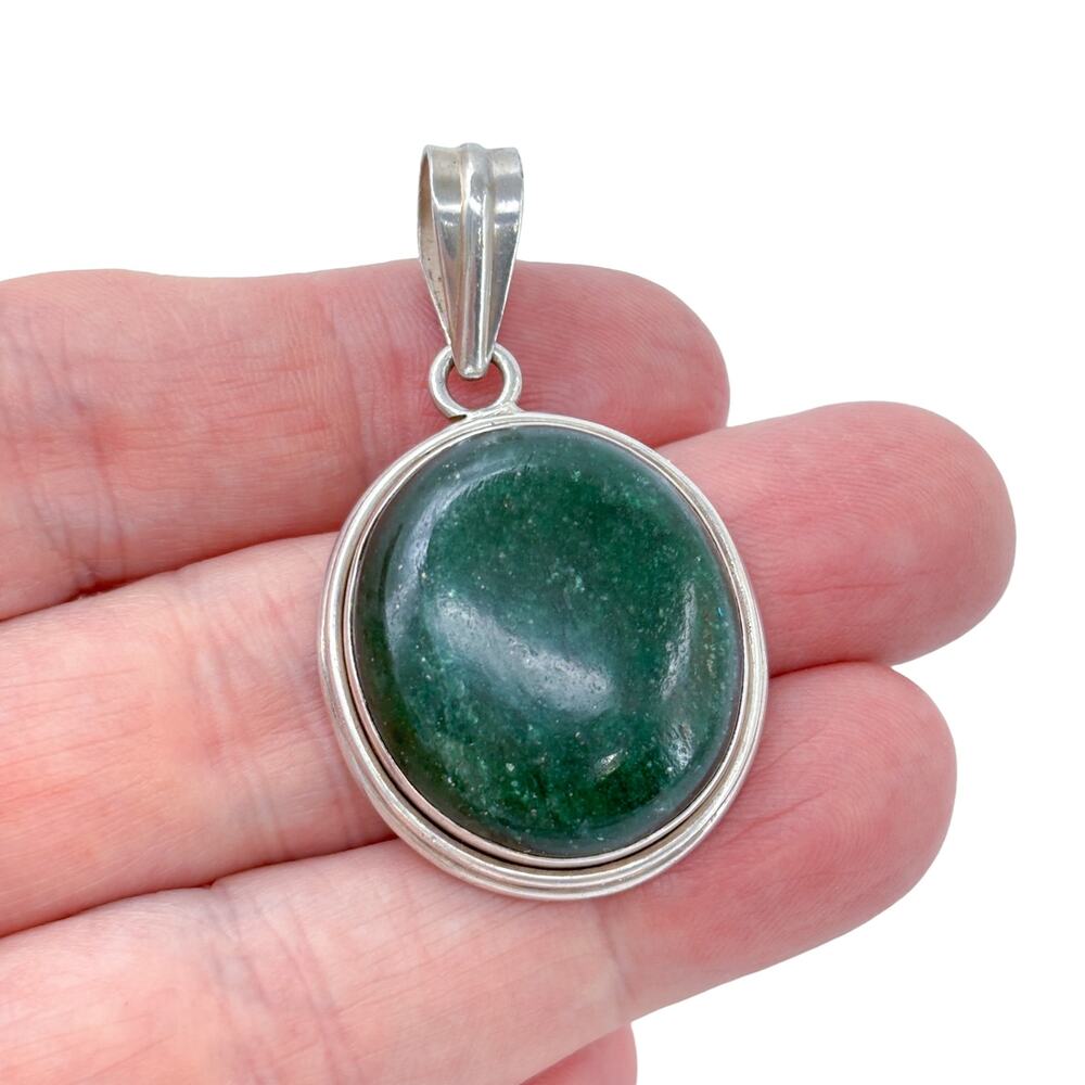 Vintage Sterling Silver 925 Green Aventurine Pendant
